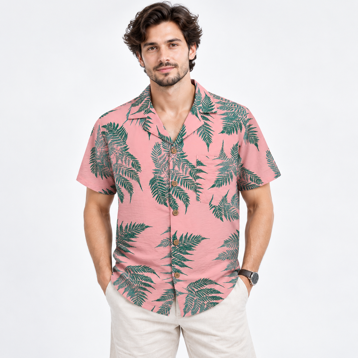 Men's Pattern Fashion Collar Business Shirt Short Sleeve