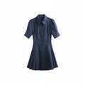 Navy Blue Women's Slim Waist Blouse Dress