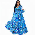 Spring Autumn Chiffon Long Sleeve Digital Print Dress For Women
