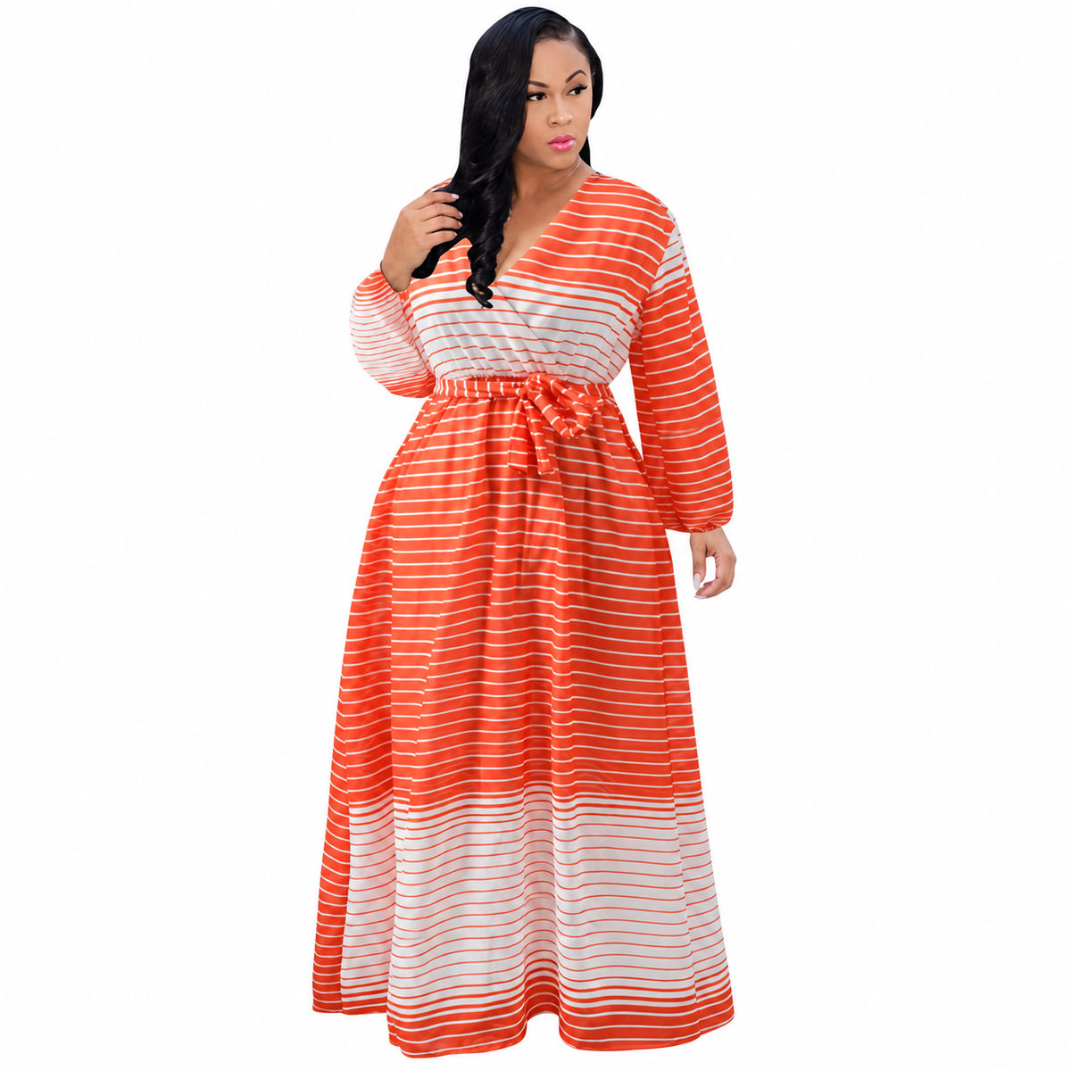 Spring Autumn Chiffon Long Sleeve Digital Print Dress For Women
