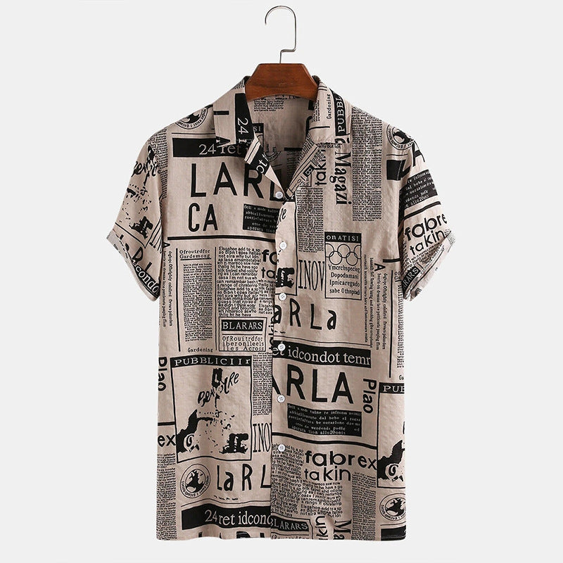 Vintage Newspaper Print Hawaiian Shirt For Men