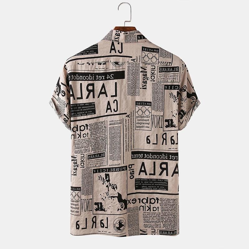 Vintage Newspaper Print Hawaiian Shirt For Men