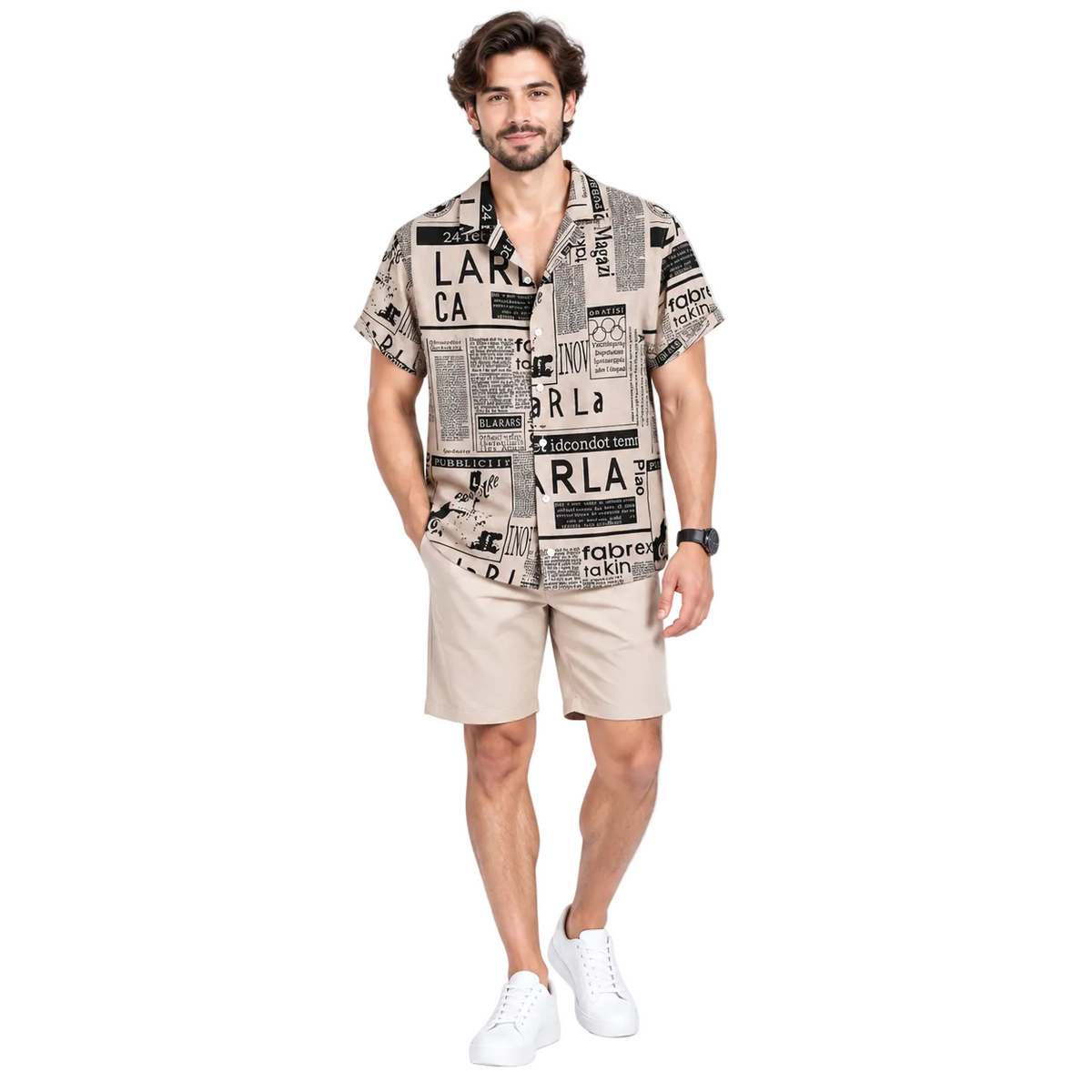 Vintage Newspaper Print Hawaiian Shirt For Men
