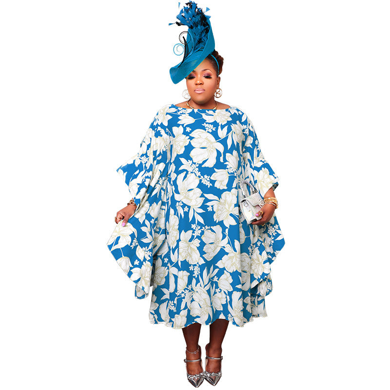 Women's Multi-color Split Skirt Kimono Sleeve Plus Size Dress
